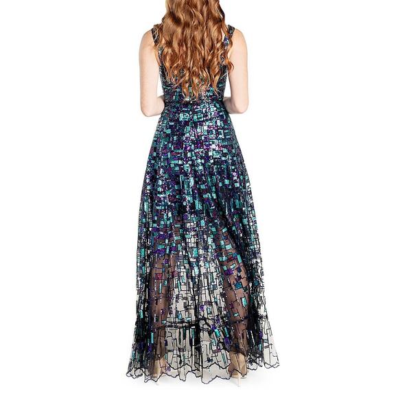 Dress The Population Anabel Sequin Geometric Fit & Flare Modern Princess Gown XS - Picture 4 of 14